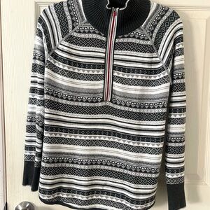 Women’s Eddie Bauer Fair Isle Black/Red Stripe Quarter Zip-Up Sweater Size Sm